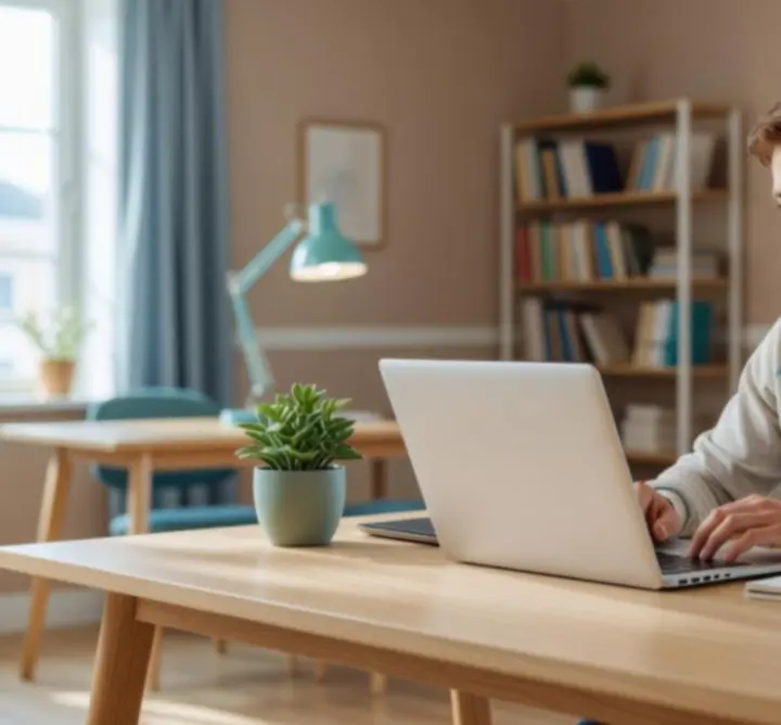 Osoba w pełni zaangażowana w naukę online na nowoczesnej platformie edukacyjnej.