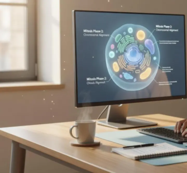 Student korzystający z multimedialnej biblioteki wiedzy na nowoczesnym stanowisku komputerowym