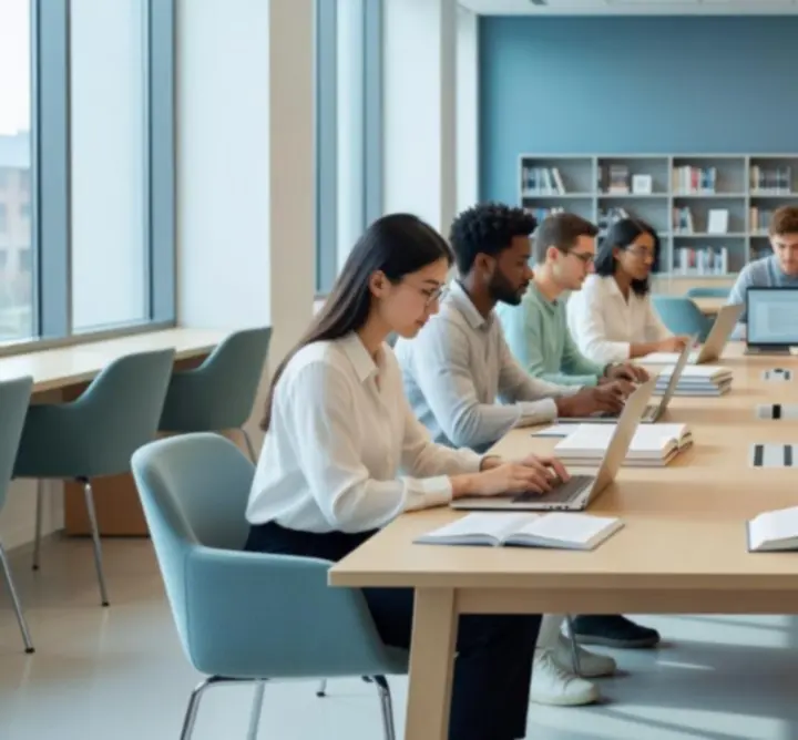 Osoby studiujące materiały eksperckie w nowoczesnym środowisku edukacyjnym