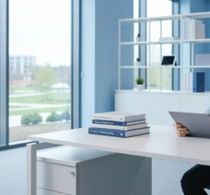 Student uczący się z tabletem korzystający z przewodnika edukacyjnego online